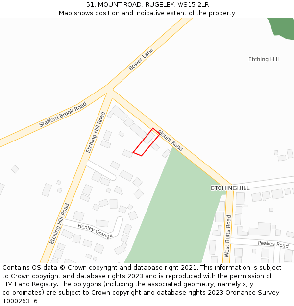 51, MOUNT ROAD, RUGELEY, WS15 2LR: Location map and indicative extent of plot