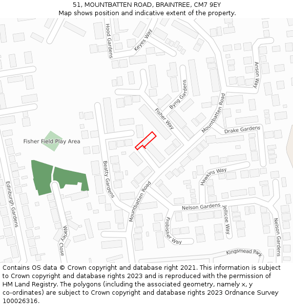 51, MOUNTBATTEN ROAD, BRAINTREE, CM7 9EY: Location map and indicative extent of plot