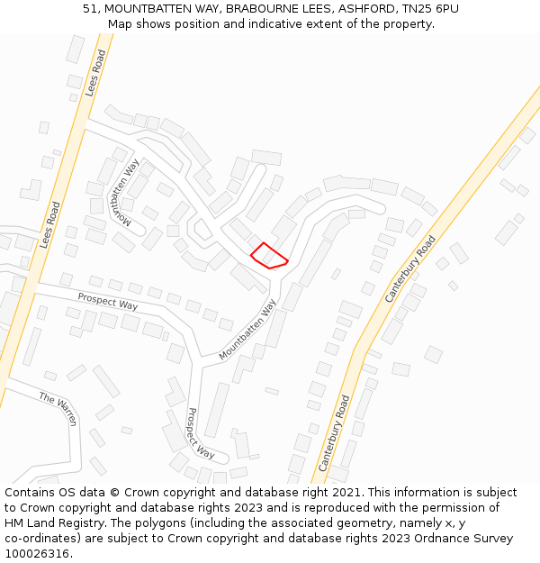 51, MOUNTBATTEN WAY, BRABOURNE LEES, ASHFORD, TN25 6PU: Location map and indicative extent of plot