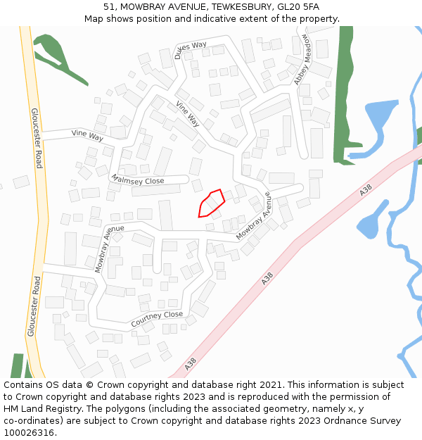 51, MOWBRAY AVENUE, TEWKESBURY, GL20 5FA: Location map and indicative extent of plot