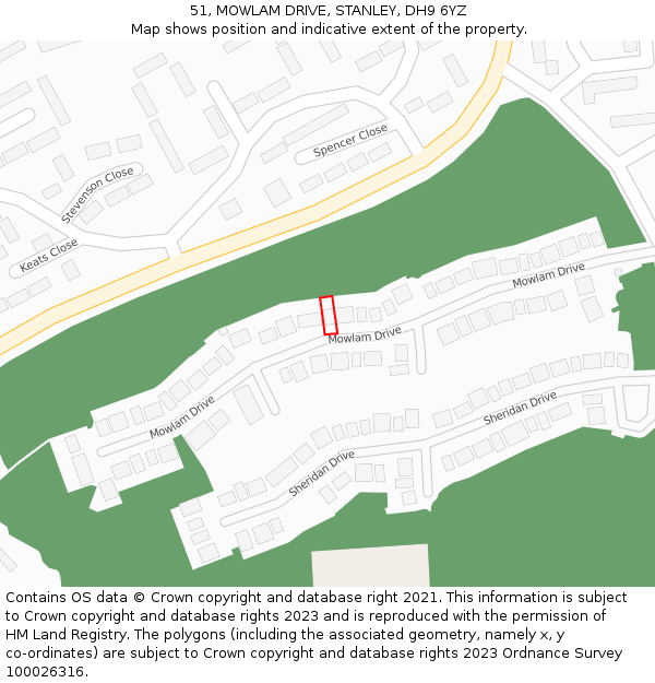 51, MOWLAM DRIVE, STANLEY, DH9 6YZ: Location map and indicative extent of plot