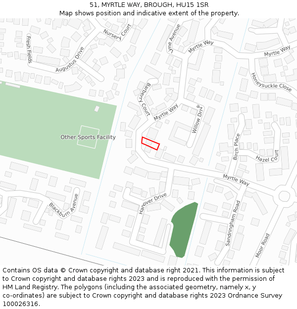 51, MYRTLE WAY, BROUGH, HU15 1SR: Location map and indicative extent of plot