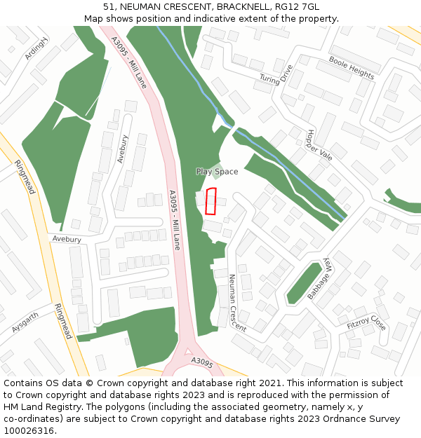 51, NEUMAN CRESCENT, BRACKNELL, RG12 7GL: Location map and indicative extent of plot