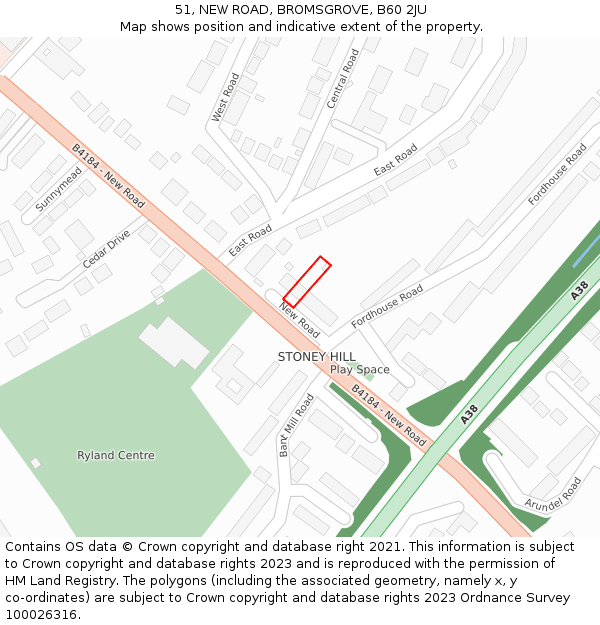 51, NEW ROAD, BROMSGROVE, B60 2JU: Location map and indicative extent of plot