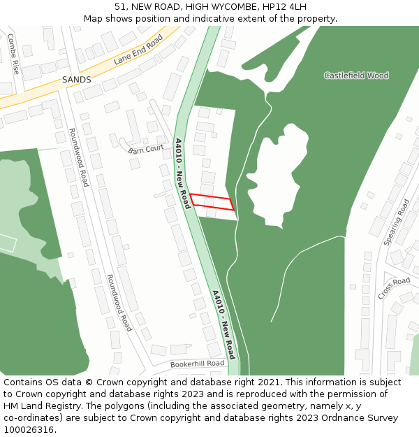 51, NEW ROAD, HIGH WYCOMBE, HP12 4LH: Location map and indicative extent of plot