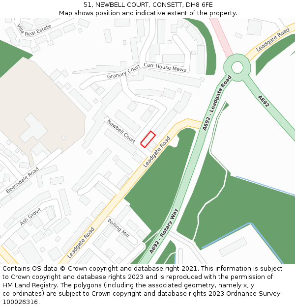 51, NEWBELL COURT, CONSETT, DH8 6FE: Location map and indicative extent of plot