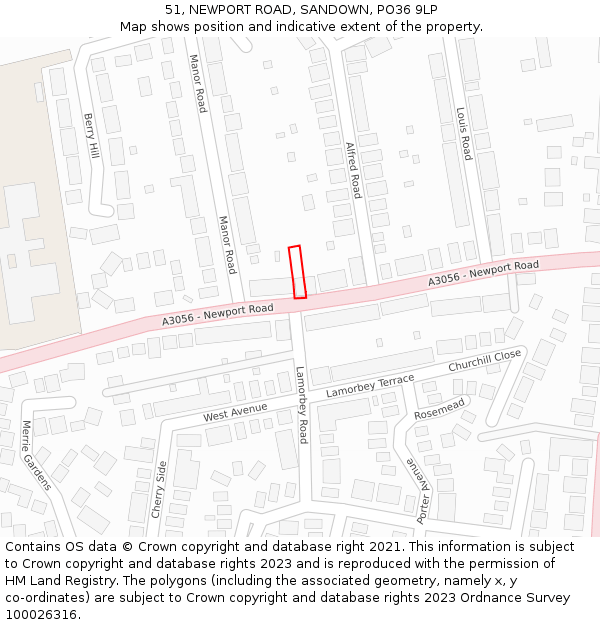 51, NEWPORT ROAD, SANDOWN, PO36 9LP: Location map and indicative extent of plot