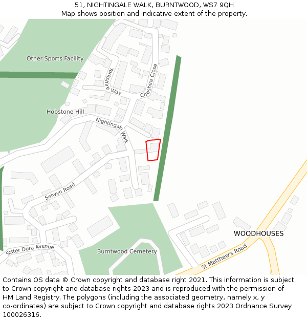 51, NIGHTINGALE WALK, BURNTWOOD, WS7 9QH: Location map and indicative extent of plot