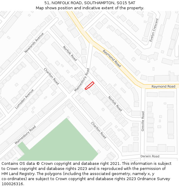 51, NORFOLK ROAD, SOUTHAMPTON, SO15 5AT: Location map and indicative extent of plot