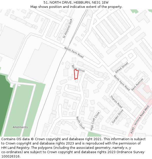 51, NORTH DRIVE, HEBBURN, NE31 1EW: Location map and indicative extent of plot