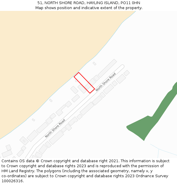 51, NORTH SHORE ROAD, HAYLING ISLAND, PO11 0HN: Location map and indicative extent of plot