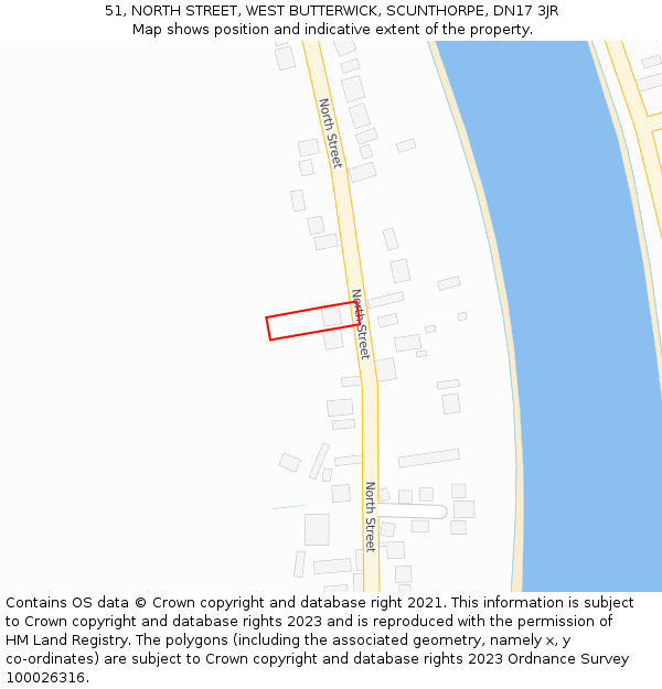 51, NORTH STREET, WEST BUTTERWICK, SCUNTHORPE, DN17 3JR: Location map and indicative extent of plot