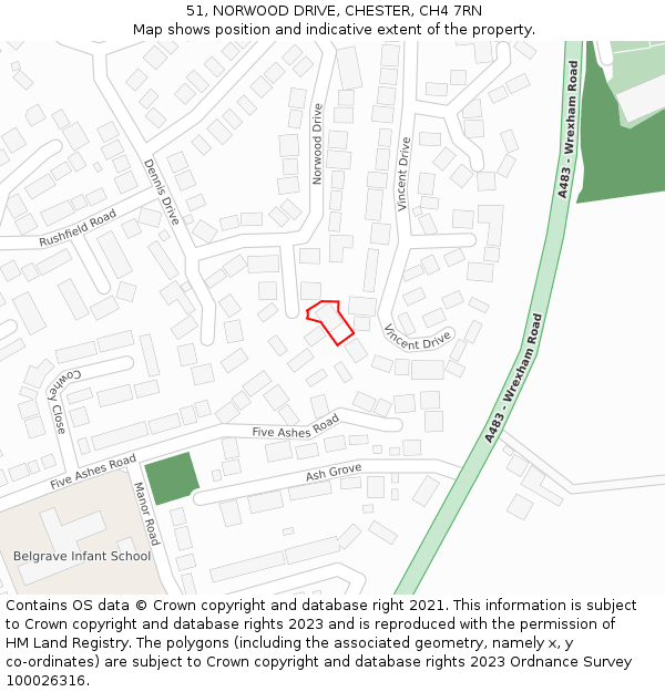51, NORWOOD DRIVE, CHESTER, CH4 7RN: Location map and indicative extent of plot