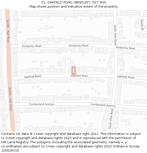 51, OAKFIELD ROAD, BENFLEET, SS7 5NS: Location map and indicative extent of plot