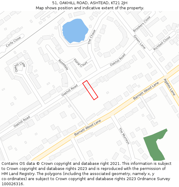 51, OAKHILL ROAD, ASHTEAD, KT21 2JH: Location map and indicative extent of plot