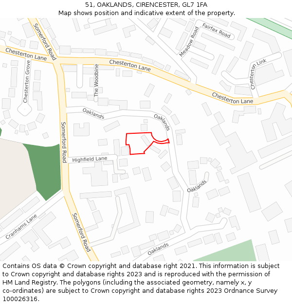 51, OAKLANDS, CIRENCESTER, GL7 1FA: Location map and indicative extent of plot