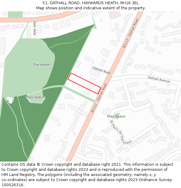 51, OATHALL ROAD, HAYWARDS HEATH, RH16 3EL: Location map and indicative extent of plot