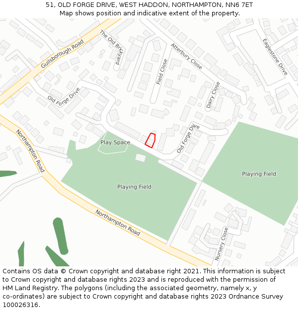 51, OLD FORGE DRIVE, WEST HADDON, NORTHAMPTON, NN6 7ET: Location map and indicative extent of plot