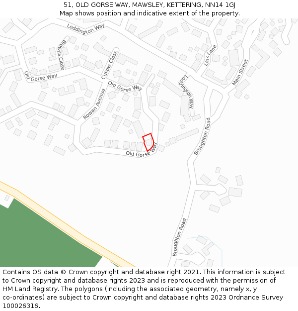 51, OLD GORSE WAY, MAWSLEY, KETTERING, NN14 1GJ: Location map and indicative extent of plot