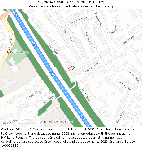 51, ONGAR ROAD, ADDLESTONE, KT15 1BW: Location map and indicative extent of plot