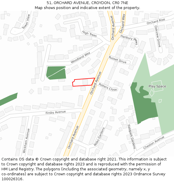51, ORCHARD AVENUE, CROYDON, CR0 7NE: Location map and indicative extent of plot