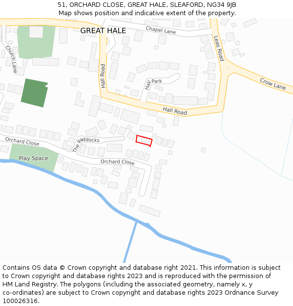 51, ORCHARD CLOSE, GREAT HALE, SLEAFORD, NG34 9JB: Location map and indicative extent of plot