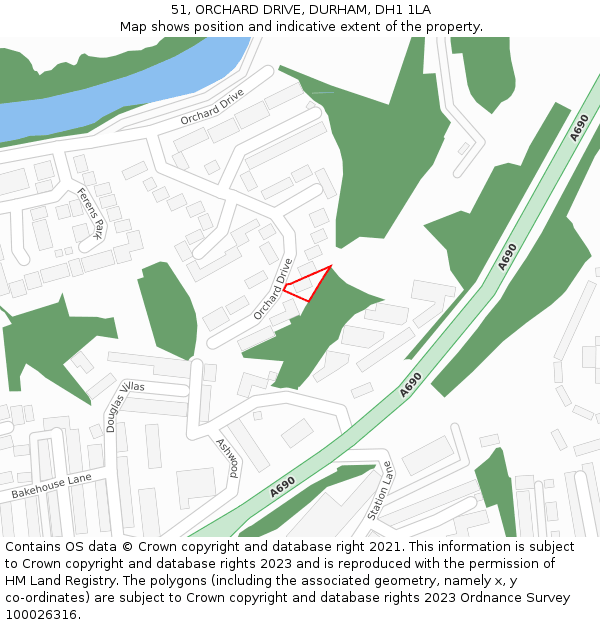 51, ORCHARD DRIVE, DURHAM, DH1 1LA: Location map and indicative extent of plot