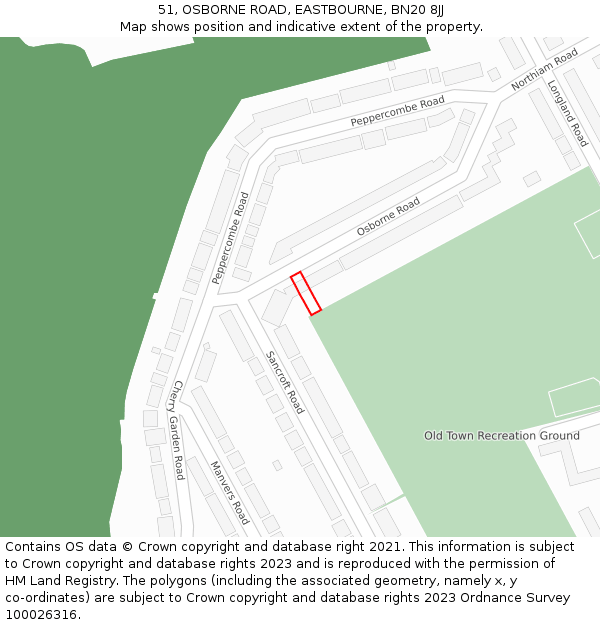 51, OSBORNE ROAD, EASTBOURNE, BN20 8JJ: Location map and indicative extent of plot