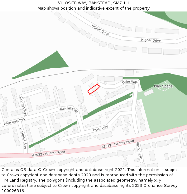 51, OSIER WAY, BANSTEAD, SM7 1LL: Location map and indicative extent of plot