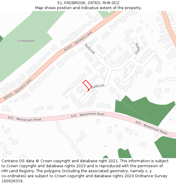 51, PADBROOK, OXTED, RH8 0DZ: Location map and indicative extent of plot