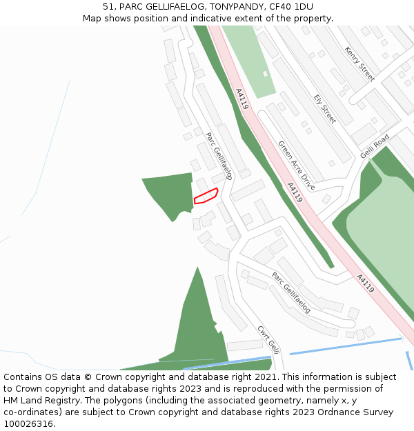 51, PARC GELLIFAELOG, TONYPANDY, CF40 1DU: Location map and indicative extent of plot