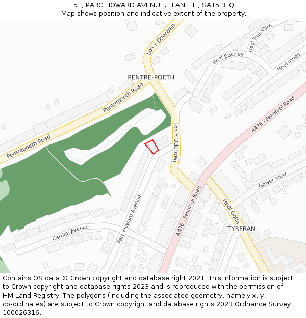 51, PARC HOWARD AVENUE, LLANELLI, SA15 3LQ: Location map and indicative extent of plot