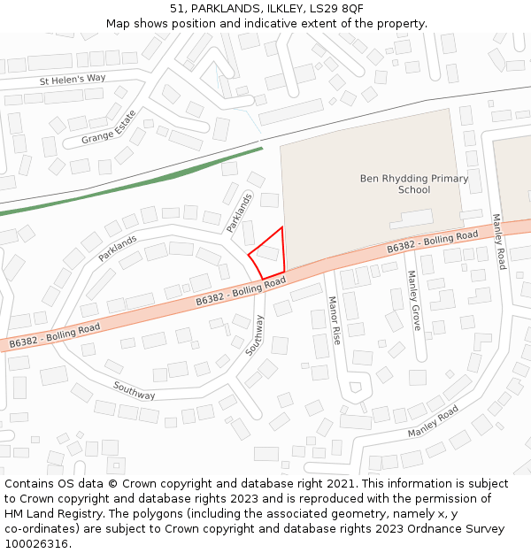 51, PARKLANDS, ILKLEY, LS29 8QF: Location map and indicative extent of plot