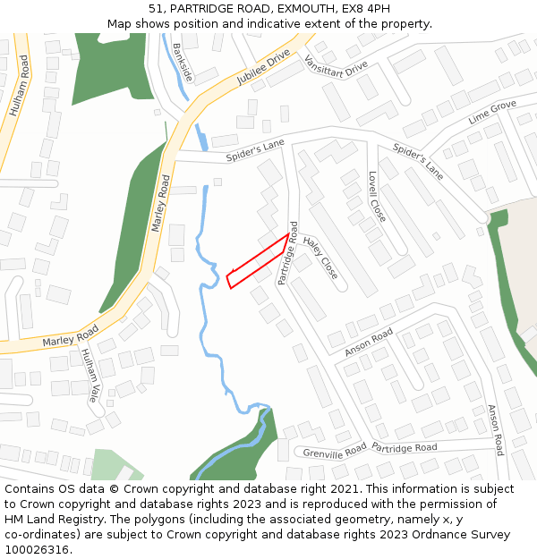 51, PARTRIDGE ROAD, EXMOUTH, EX8 4PH: Location map and indicative extent of plot