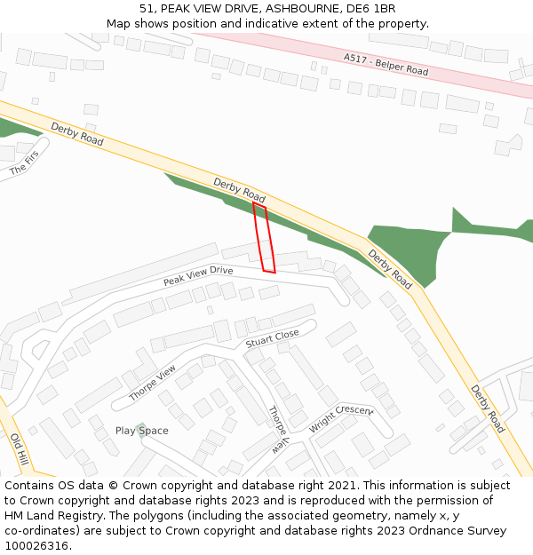 51, PEAK VIEW DRIVE, ASHBOURNE, DE6 1BR: Location map and indicative extent of plot