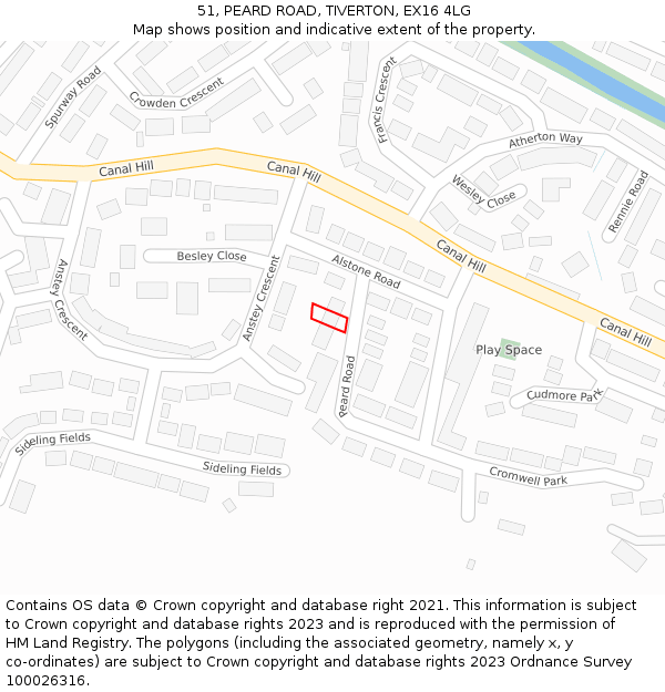 51, PEARD ROAD, TIVERTON, EX16 4LG: Location map and indicative extent of plot