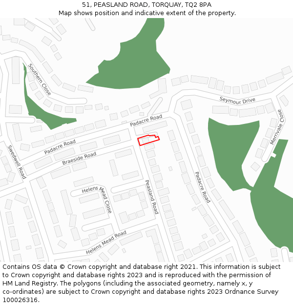 51, PEASLAND ROAD, TORQUAY, TQ2 8PA: Location map and indicative extent of plot