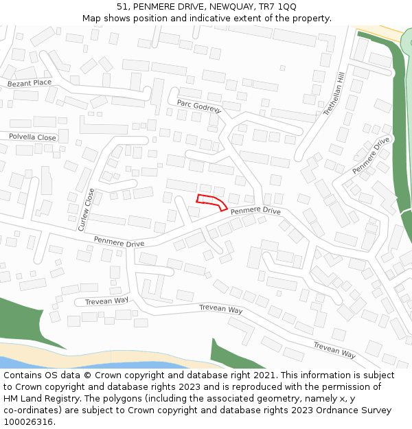 51, PENMERE DRIVE, NEWQUAY, TR7 1QQ: Location map and indicative extent of plot