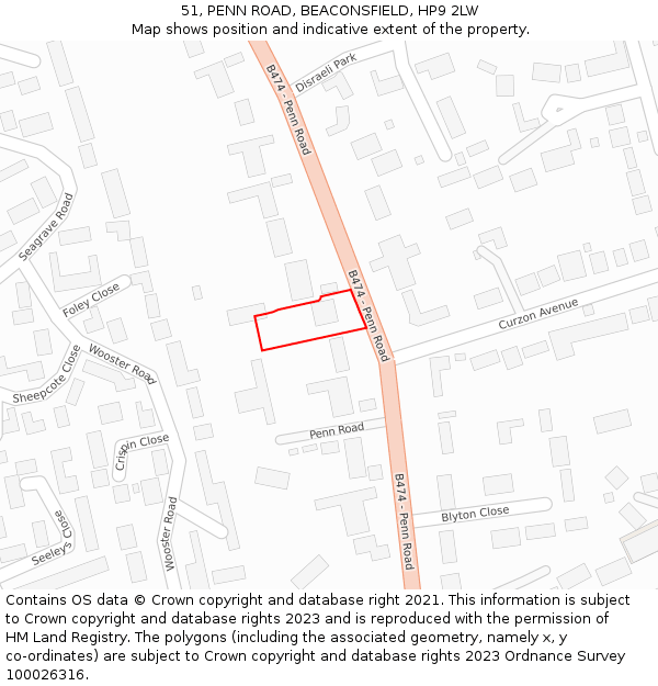 51, PENN ROAD, BEACONSFIELD, HP9 2LW: Location map and indicative extent of plot