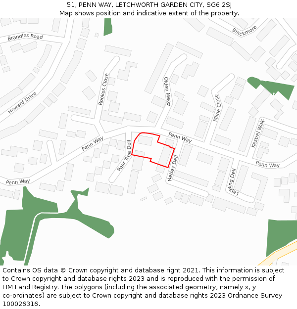 51, PENN WAY, LETCHWORTH GARDEN CITY, SG6 2SJ: Location map and indicative extent of plot