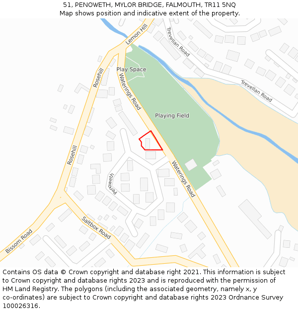 51, PENOWETH, MYLOR BRIDGE, FALMOUTH, TR11 5NQ: Location map and indicative extent of plot