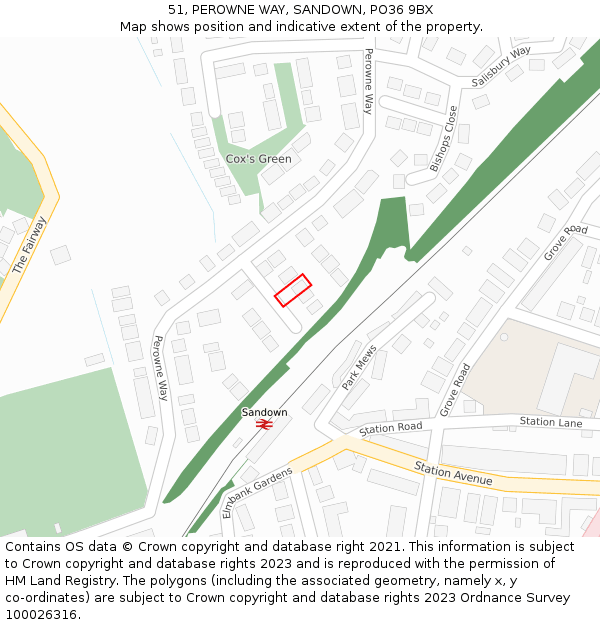 51, PEROWNE WAY, SANDOWN, PO36 9BX: Location map and indicative extent of plot