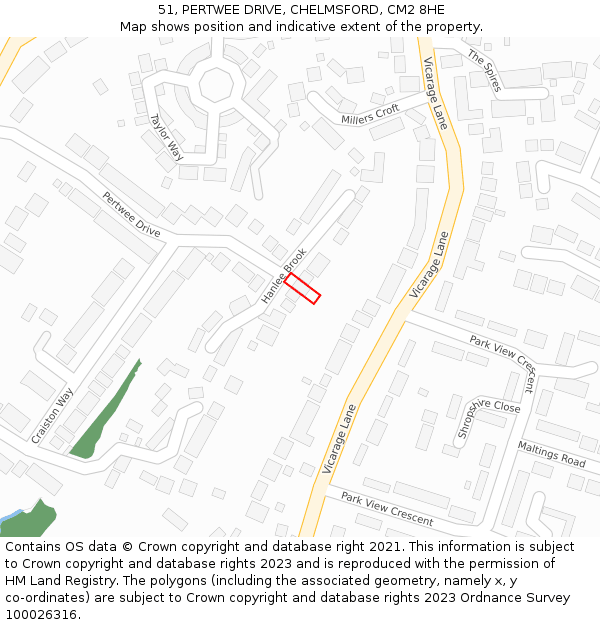 51, PERTWEE DRIVE, CHELMSFORD, CM2 8HE: Location map and indicative extent of plot