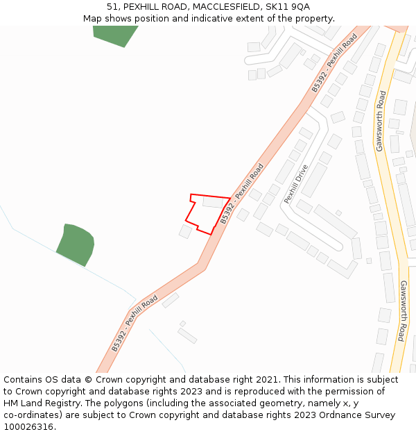 51, PEXHILL ROAD, MACCLESFIELD, SK11 9QA: Location map and indicative extent of plot