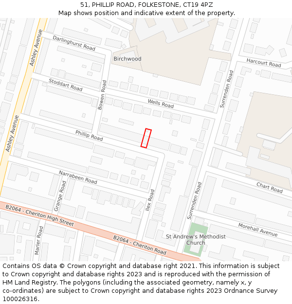 51, PHILLIP ROAD, FOLKESTONE, CT19 4PZ: Location map and indicative extent of plot