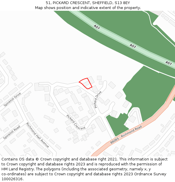 51, PICKARD CRESCENT, SHEFFIELD, S13 8EY: Location map and indicative extent of plot