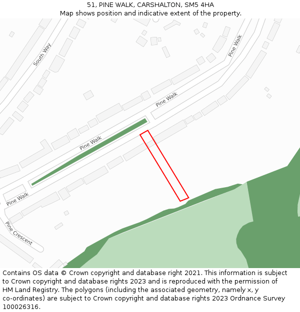 51, PINE WALK, CARSHALTON, SM5 4HA: Location map and indicative extent of plot