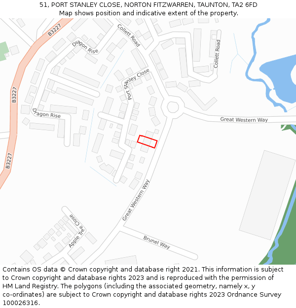 51, PORT STANLEY CLOSE, NORTON FITZWARREN, TAUNTON, TA2 6FD: Location map and indicative extent of plot