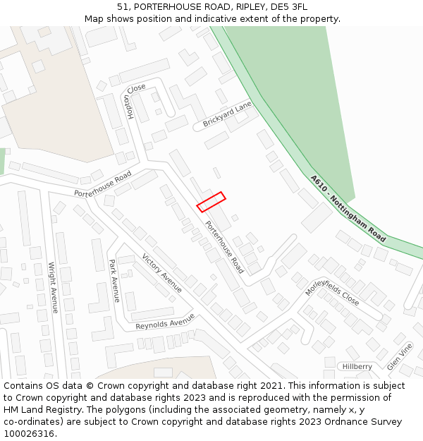 51, PORTERHOUSE ROAD, RIPLEY, DE5 3FL: Location map and indicative extent of plot