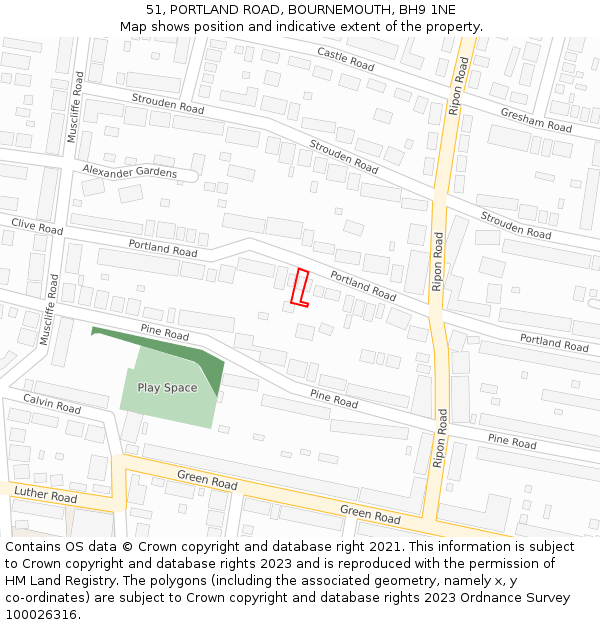 51, PORTLAND ROAD, BOURNEMOUTH, BH9 1NE: Location map and indicative extent of plot